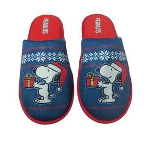 Peanuts Snoopy Christmas Slippers Festive Present L 9-10 Red Blue White
